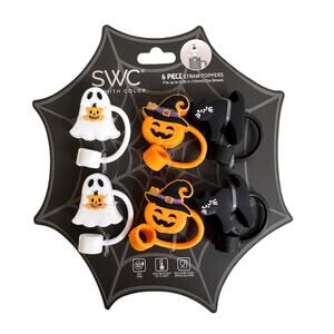 SWC 6 Piece Straw Toppers Ghosts Pumpkins Black Cat Halloween New